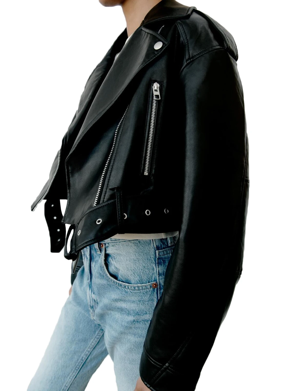 Taro Jacke Damen Vintage Kunstleder übergroß mit Gürtel | Lässig, Biker-Style, Feminine Silhouette