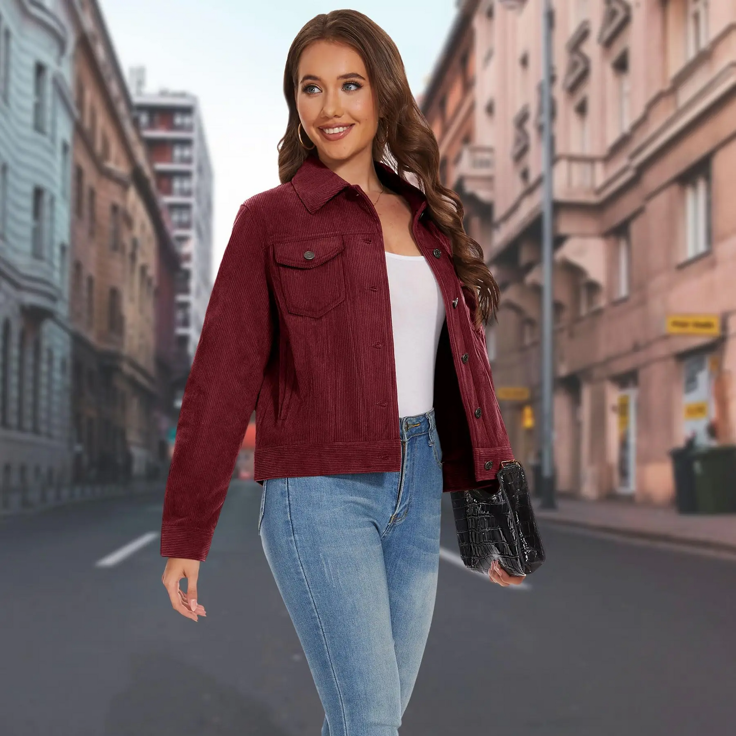 Jento Cargojacke Damen aus Cord | Leicht, Warm, Mit Knöpfen-5