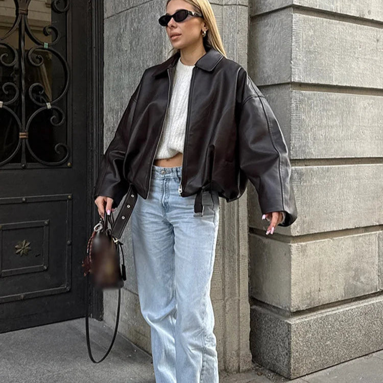 Laro_Lederjacke_mit_Schn_rung_f_r_Damen_Lose_Passform_Umlegekragen-3