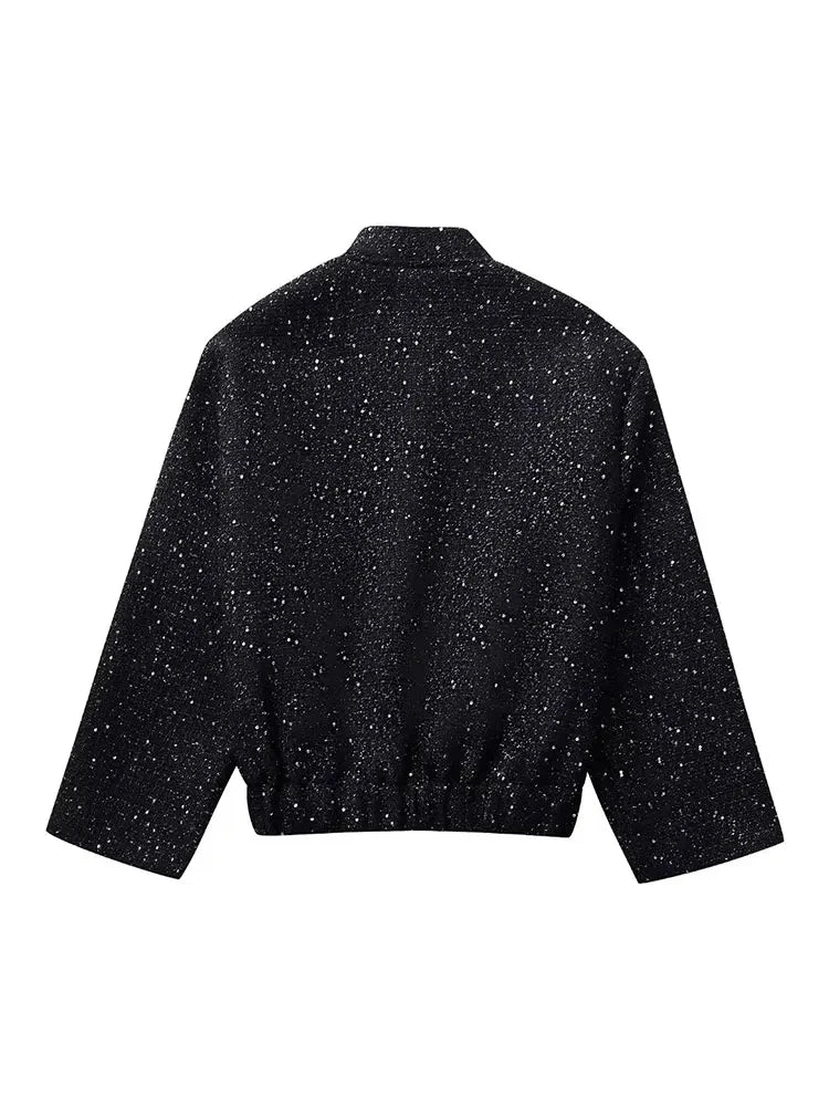 Liro Jacke Damen Glänzend mit Pailletten für besondere Anlässe | Stehkragen, Langarm, Elegante Verarbeitung 1