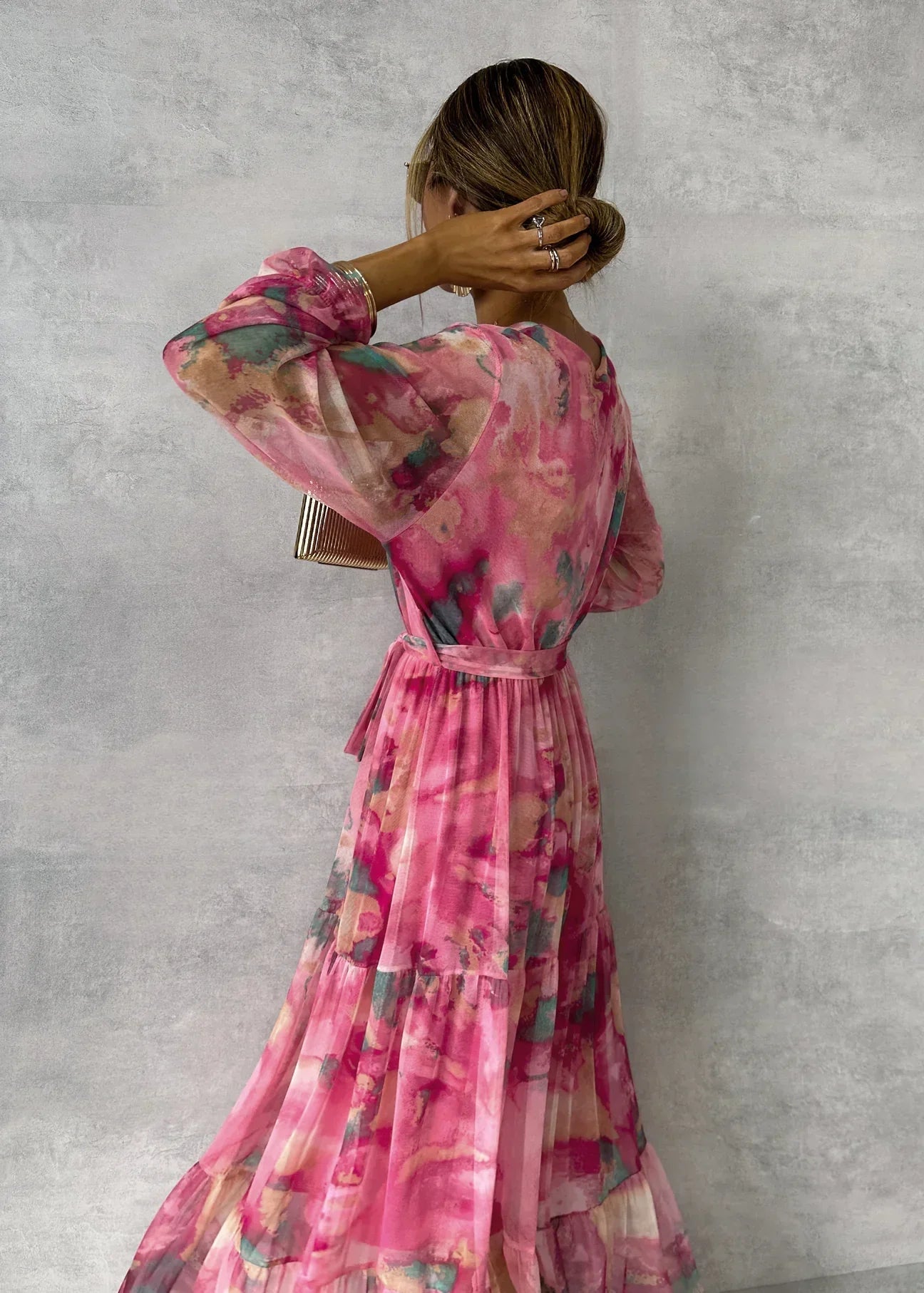 Sola Damen Wickelkleid - Festliches Kleid Mit Blumenmuster Und Langen Ärmeln