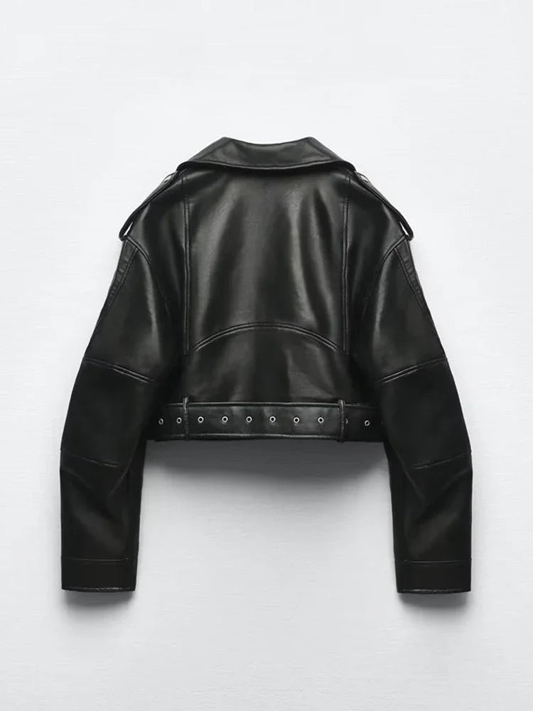 Taro Jacke Damen Vintage Kunstleder Oversized mit Gürtel | Lässig, Biker-Style, Feminine Silhouette 1