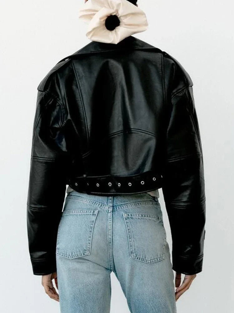 Taro Jacke Damen Vintage Kunstleder Oversized mit Gürtel | Lässig, Biker-Style, Feminine Silhouette 2