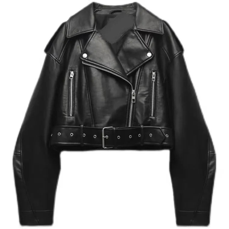 Taro Jacke Damen Vintage Kunstleder Oversized mit Gürtel | Lässig, Biker-Style, Feminine Silhouette 6