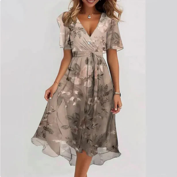 Elegant V-Neck Wrap Dress for Women: Chic Midi Length, Comfortable Fit, Versatile Style