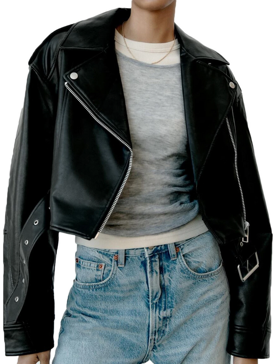 Taro Jacke Damen Vintage Kunstleder übergroß mit Gürtel | Lässig, Biker-Style, Feminine Silhouette