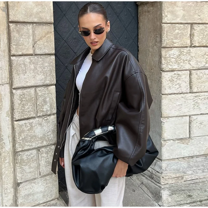 Laro Lederjacke mit Schnürung für Damen | Lose Passform, Umlegekragen-2