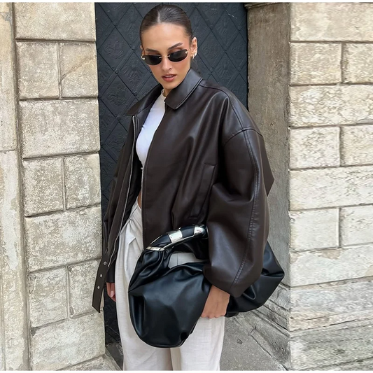 Laro Lederjacke mit Schnürung für Damen | Lose Passform, Umlegekragen-2