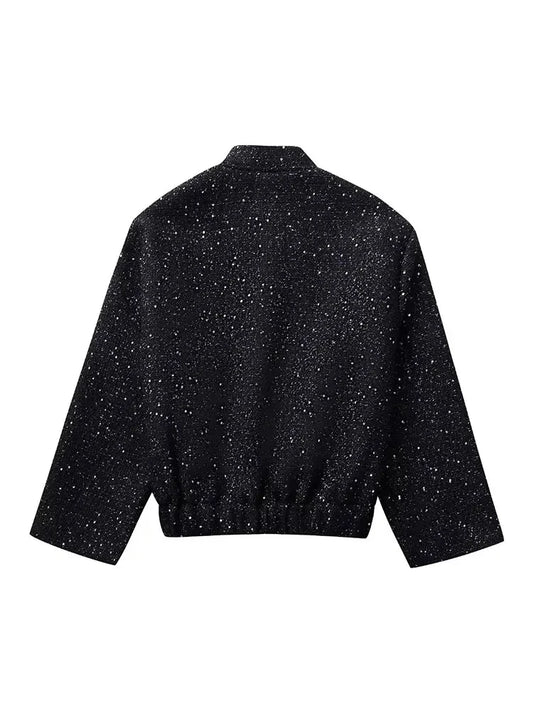 Liro Jacke Damen Glänzend mit Pailletten für besondere Anlässe | Stehkragen, Langarm, Elegante Verarbeitung 1