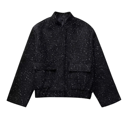 Liro Jacke Damen Glänzend mit Pailletten für besondere Anlässe | Stehkragen, Langarm, Elegante Verarbeitung 7
