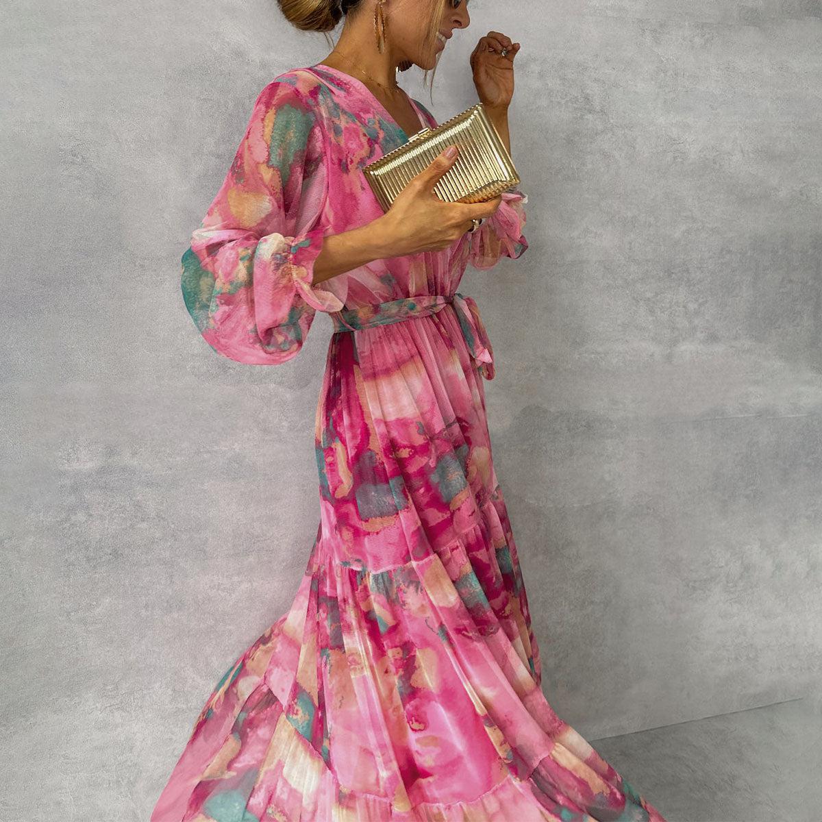 Sola Damen Wickelkleid - Festliches Kleid Mit Blumenmuster Und Langen Ärmeln