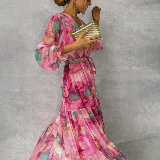 Sola Damen Wickelkleid - Festliches Kleid Mit Blumenmuster Und Langen Ärmeln