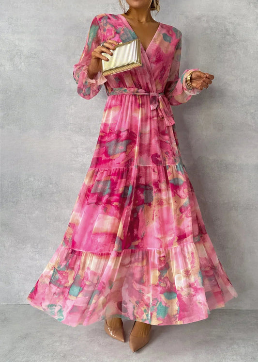 Sola Damen Wickelkleid - Festliches Kleid Mit Blumenmuster Und Langen Ärmeln