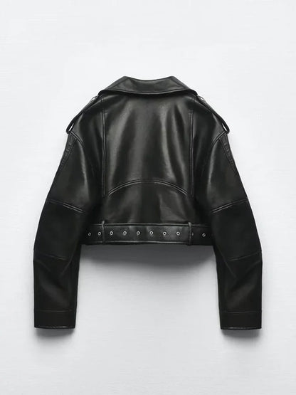 Taro Jacke Damen Vintage Kunstleder Oversized mit Gürtel | Lässig, Biker-Style, Feminine Silhouette 1