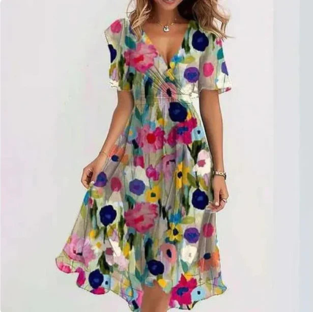 Elegant V-Neck Wrap Dress for Women: Chic Midi Length, Comfortable Fit, Versatile Style