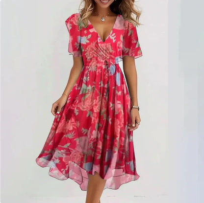 Elegant V-Neck Wrap Dress for Women: Chic Midi Length, Comfortable Fit, Versatile Style